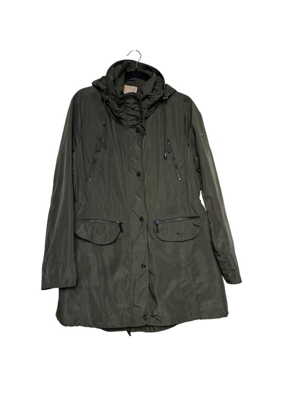 Michael Kors Hooded Anorak Jacket Olive Green Raincoat Lined Zip Closure Sz XL